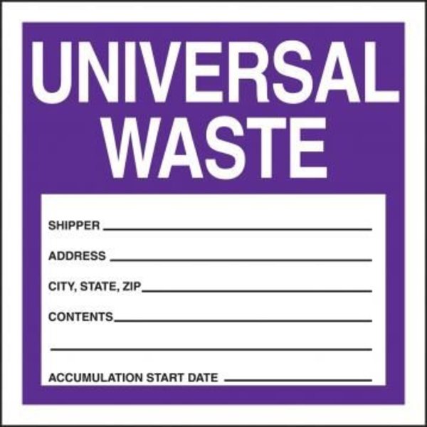 Accuform SAFETY LABEL UNIVERSAL WASTE 6 in x 6 in MHZW16PSP MHZW16PSP